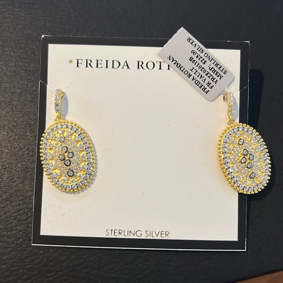 Freida Rothman 14Karat Gold Plated Sterling Silver Clover Shield Earings New - Picture 3 of 9